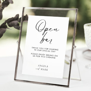 Modern Minimalist Funny Open Bar Wedding Sign