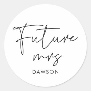 Modern minimalist Future Mrs personalised Classic Round Sticker