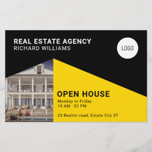 Modern minimalist geometric black yellow  flyer