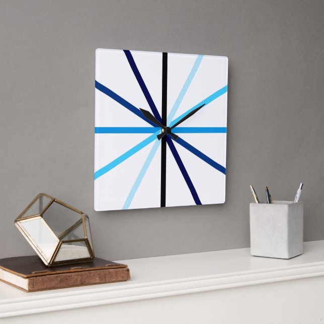Modern Minimalist Geometric Blue Gradient Lines Square Wall Clock (Office)