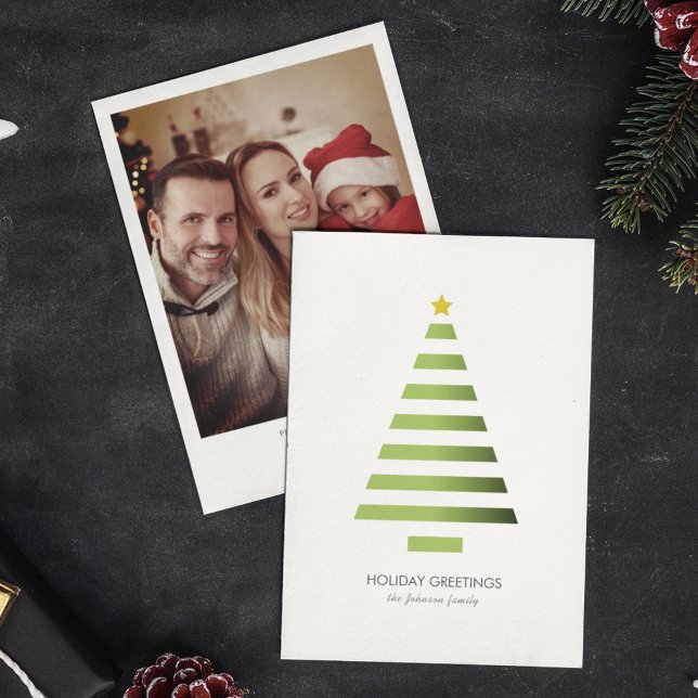Modern Minimalist Geometric Christmas Tree Photo Holiday Card (Creator Uploaded)