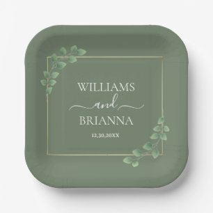 Modern Minimalist Geometric Frame Wedding Paper Plate