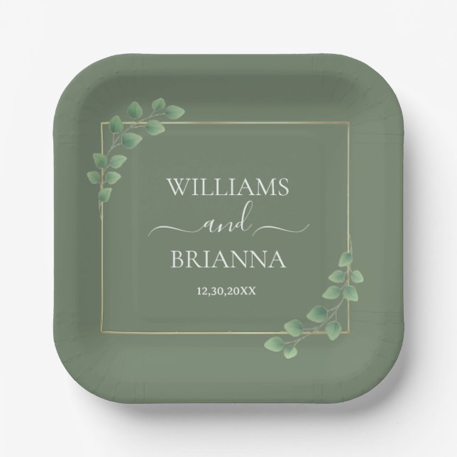 Modern Minimalist Geometric Frame Wedding  Paper Plate (Front)