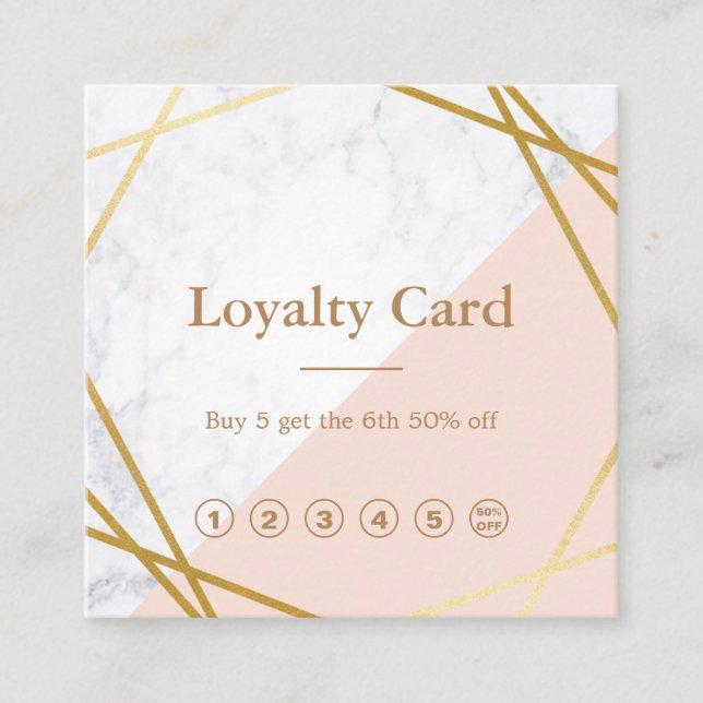 Modern Minimalist Geometric Marble Gold Loyalty Square Business Card (Front)