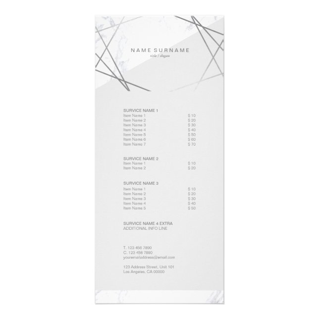 Modern Minimalist Geometric Marble Silver Grey Rack Card (Front)