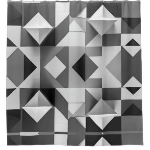 Modern Minimalist Geometric pattern Black, White  Shower Curtain