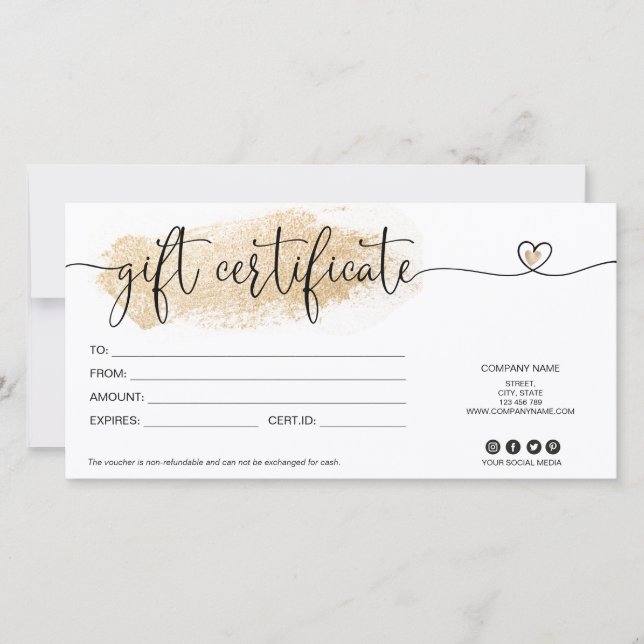 modern minimalist gift card certificate add logo (Front)