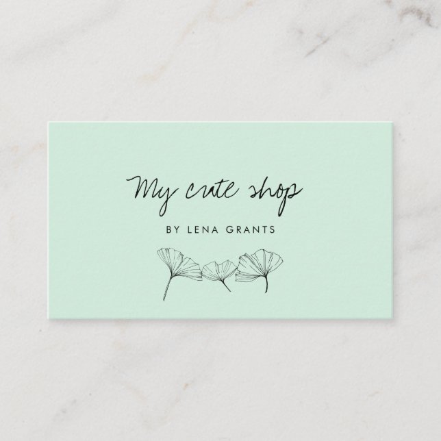 Modern minimalist ginkgo leaves mint business card (Front)