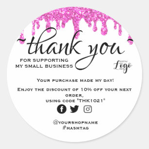Modern minimalist Glitter pink thank you  Classic Round Sticker