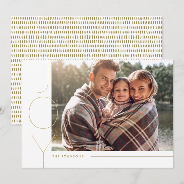 Modern Minimalist Gold and Black Joy Holiday Card (Front/Back)