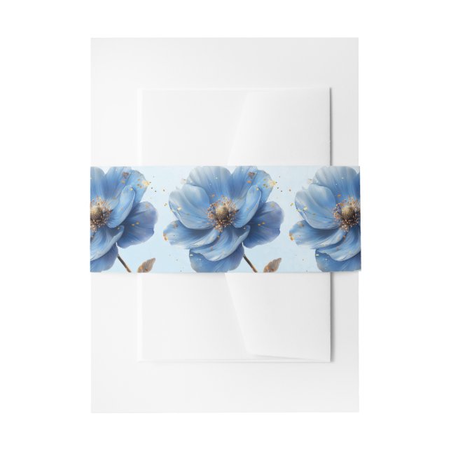 Modern Minimalist Gold and Blue Poppy  Invitation Belly Band (Front Example)