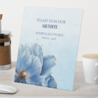 Modern Minimalist Gold and Blue Poppy 