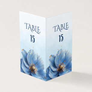 Modern Minimalist Gold and Blue Poppy Table Number