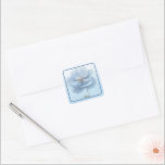 Modern Minimalist Gold and Blue Poppy Wedding Square Sticker<br><div class="desc">A gorgeous minimalist blue and gold color Poppy adorns this sticker with the name of the bride and groom and wedding date in a pretty dark blue text.</div>