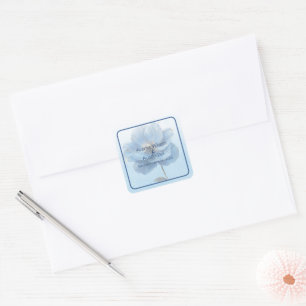 Modern Minimalist Gold and Blue Poppy Wedding Square Sticker