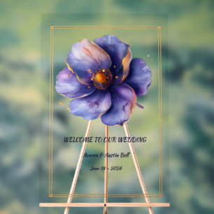 Modern Minimalist Gold and Purple Wedding Acrylic Sign