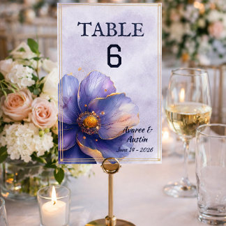 Modern Minimalist Gold and Purple Wedding  Table Number