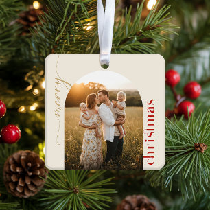 Modern Minimalist Gold and Red Script Christmas Metal Tree Decoration