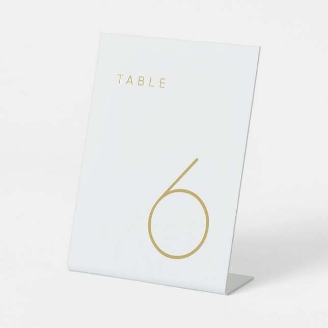 Modern Minimalist Gold and White Table Number Tabl Pedestal Sign (Front)