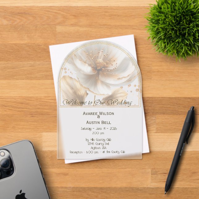 Modern Minimalist Gold and White Wedding Acrylic Invitations (Insitu (Invitation Card))