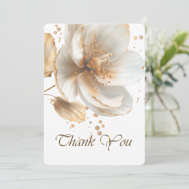 Modern Minimalist Gold and White Wedding Thank You Card (Standing Front)