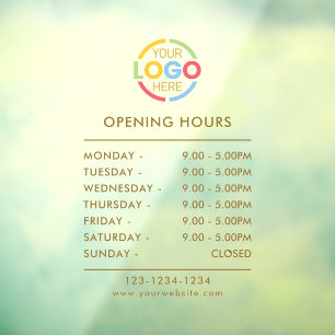 Modern Minimalist Gold Business Opening Hours Window Cling