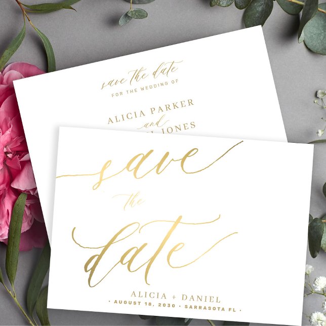 Modern minimalist gold calligraphy script wedding  save the date (Creator Uploaded)