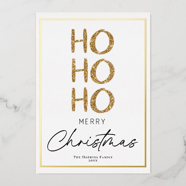 Modern Minimalist Gold Christmas Card Custom Name (Front)