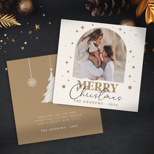 Modern Minimalist Gold Christmas Photo Arc Holiday Card (Creator Uploaded)