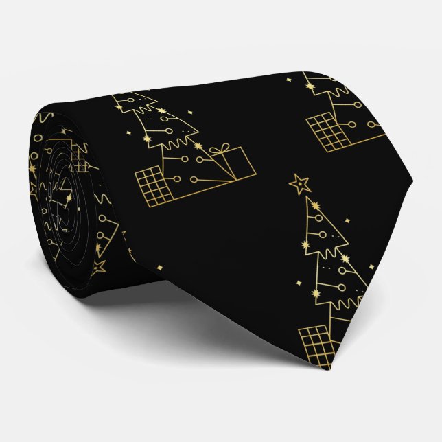 Modern Minimalist Gold Christmas Tree Black Tie (Rolled)