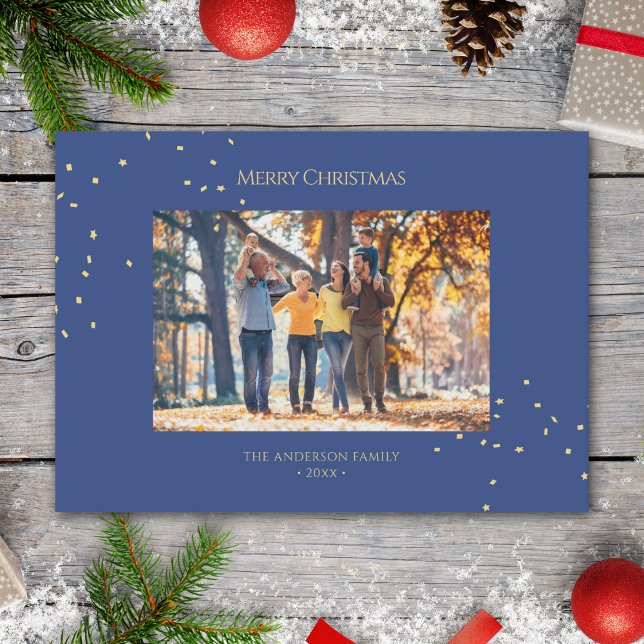 Modern Minimalist Gold Confetti Christmas Photo Holiday Card (Creator Uploaded)