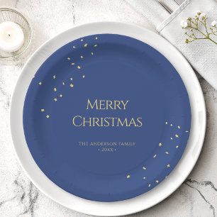 Modern Minimalist Gold Confetti Merry Christmas Paper Plate
