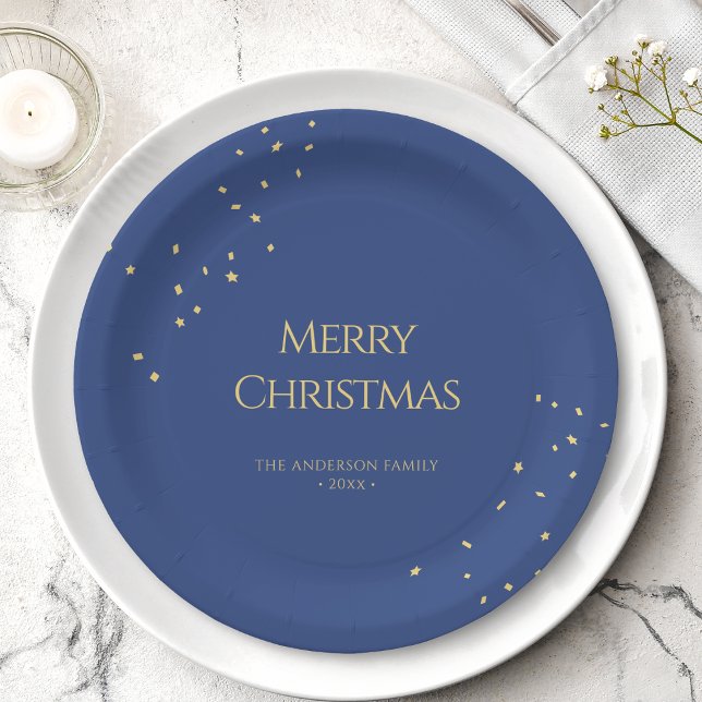Modern Minimalist Gold Confetti Merry Christmas Paper Plate (Creator Uploaded)