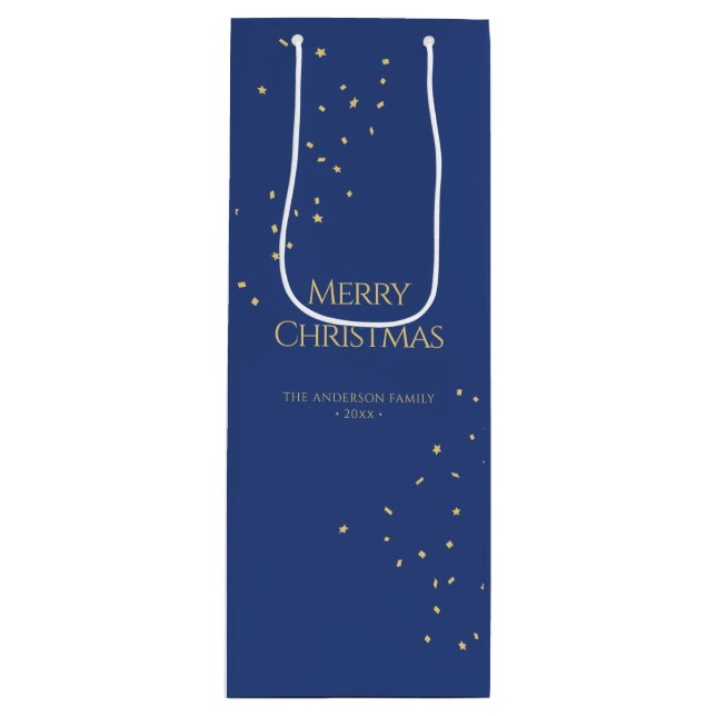 Modern Minimalist Gold Confetti Merry Christmas Wine Gift Bag (Front)