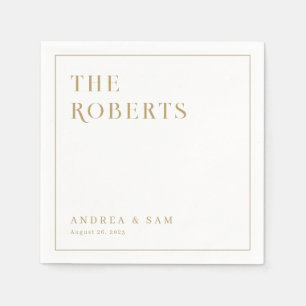 Modern Minimalist Gold Family Name Wedding Napkins