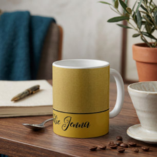 Modern Minimalist Gold Foil Texture Script Name Coffee Mug