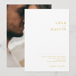 Modern Minimalist Gold Font Casual Photo Wedding Invitation