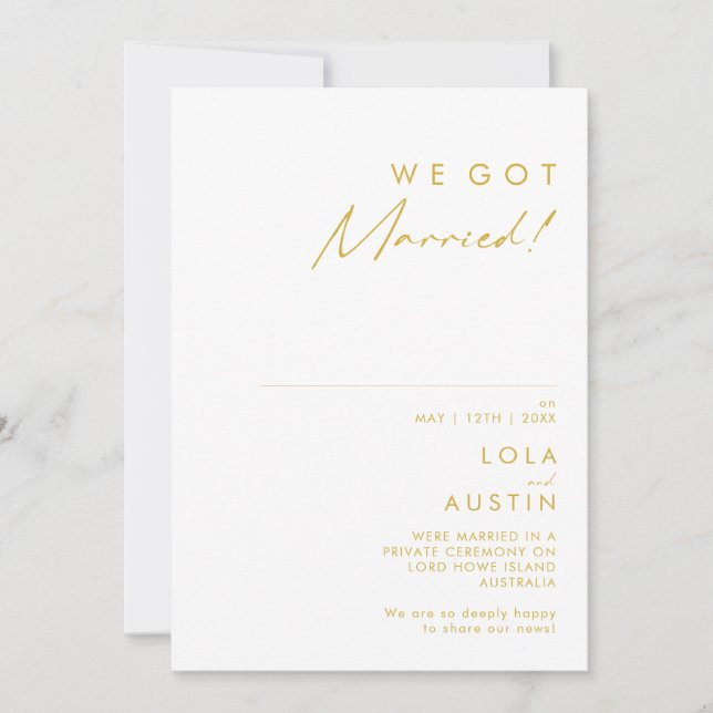 Modern Minimalist Gold Font Elopement Announcement (Front)