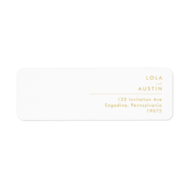 Modern Minimalist Gold Font Return Address Label (Front)