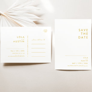Modern Minimalist Gold Font Save The Date Postcard