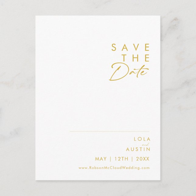 Modern Minimalist Gold Font Save The Date Postcard (Front)