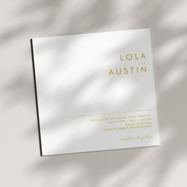 Modern Minimalist Gold Font Square Wedding Invitation (Creator Uploaded)