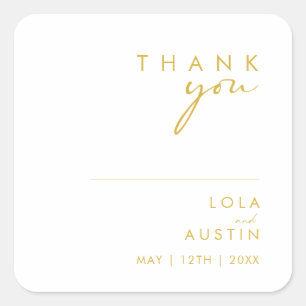 Modern Minimalist Gold Font Thank You Wedding Square Sticker