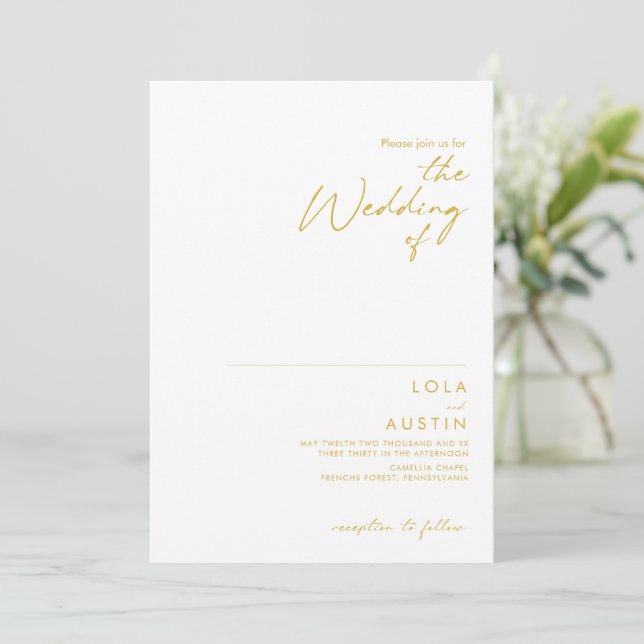 Modern Minimalist Gold Font The Wedding Of Invitation (Standing Front)