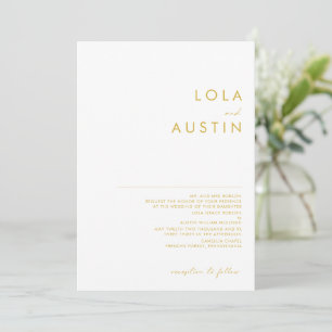 Modern Minimalist Gold Font Traditional Wedding Invitation