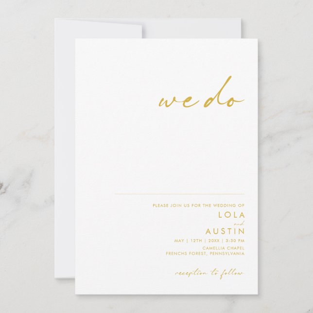 Modern Minimalist Gold Font We Do Wedding Invitati Invitation (Front)