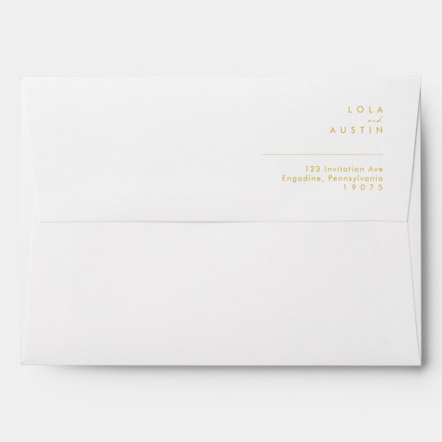 Modern Minimalist Gold Font Wedding Invitation Envelope (Back (Top Flap))