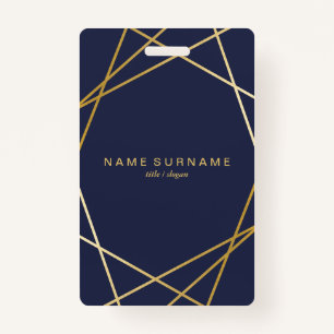 Modern Minimalist Gold Geometric Midnight Blue ID Badge