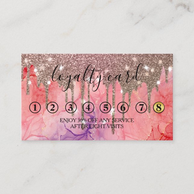 Modern Minimalist Gold Glitter Drip Loyalty Card (Front)