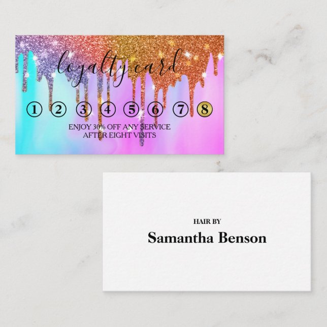 Modern Minimalist Gold Glitter Drip Loyalty Card (Front/Back)